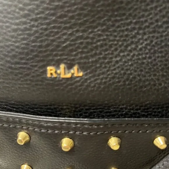 Vintage Ralph Lauren Black Pebbled Leather Gold Studded Stachel Bag - Picture 3 of 16
